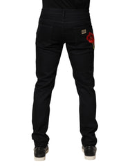 Dolce & Gabbana Black Floral Cotton Skinny Men Denim Jeans - IT50 | L