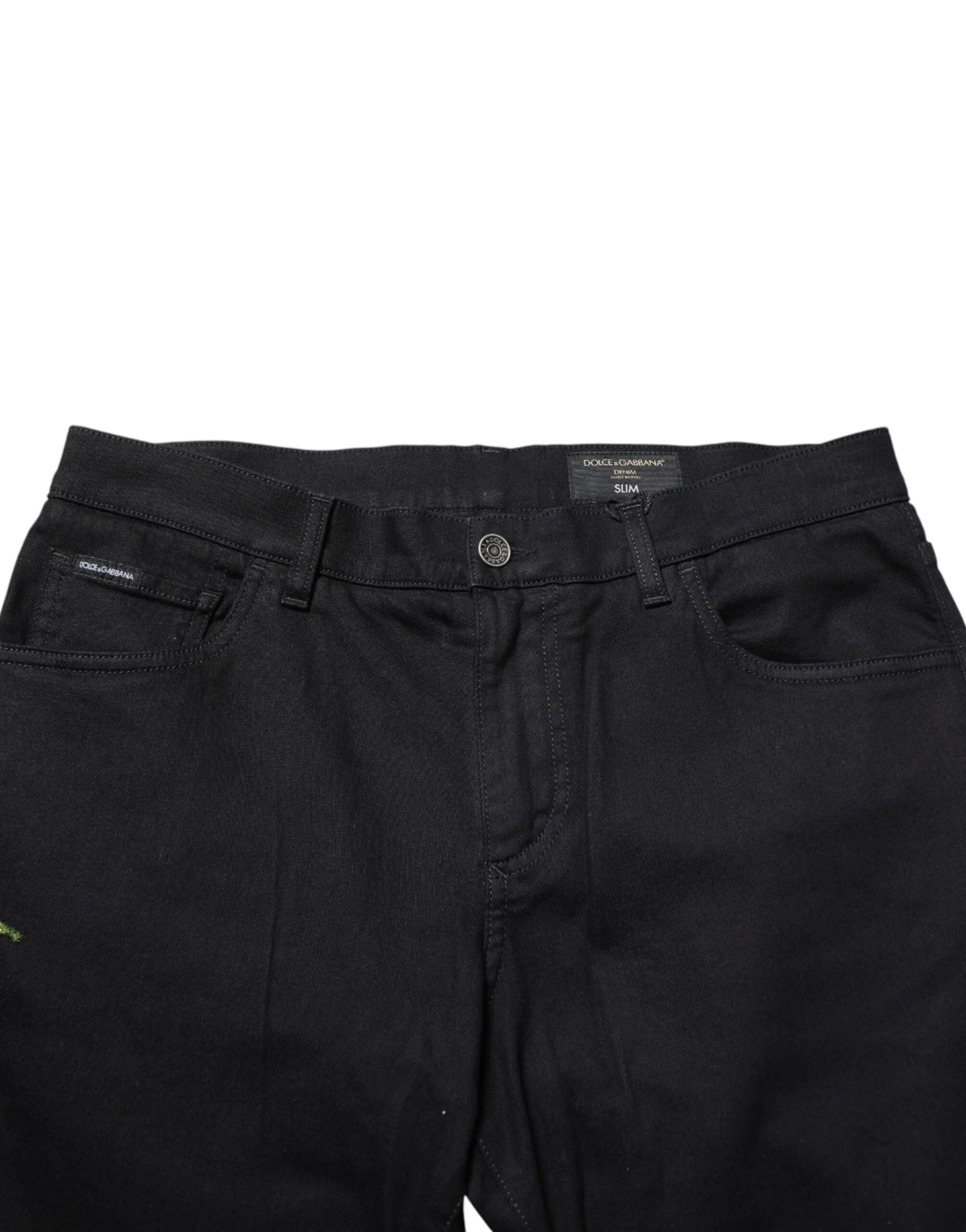 Dolce & Gabbana Black Floral Cotton Skinny Men Denim Jeans - IT50 | L
