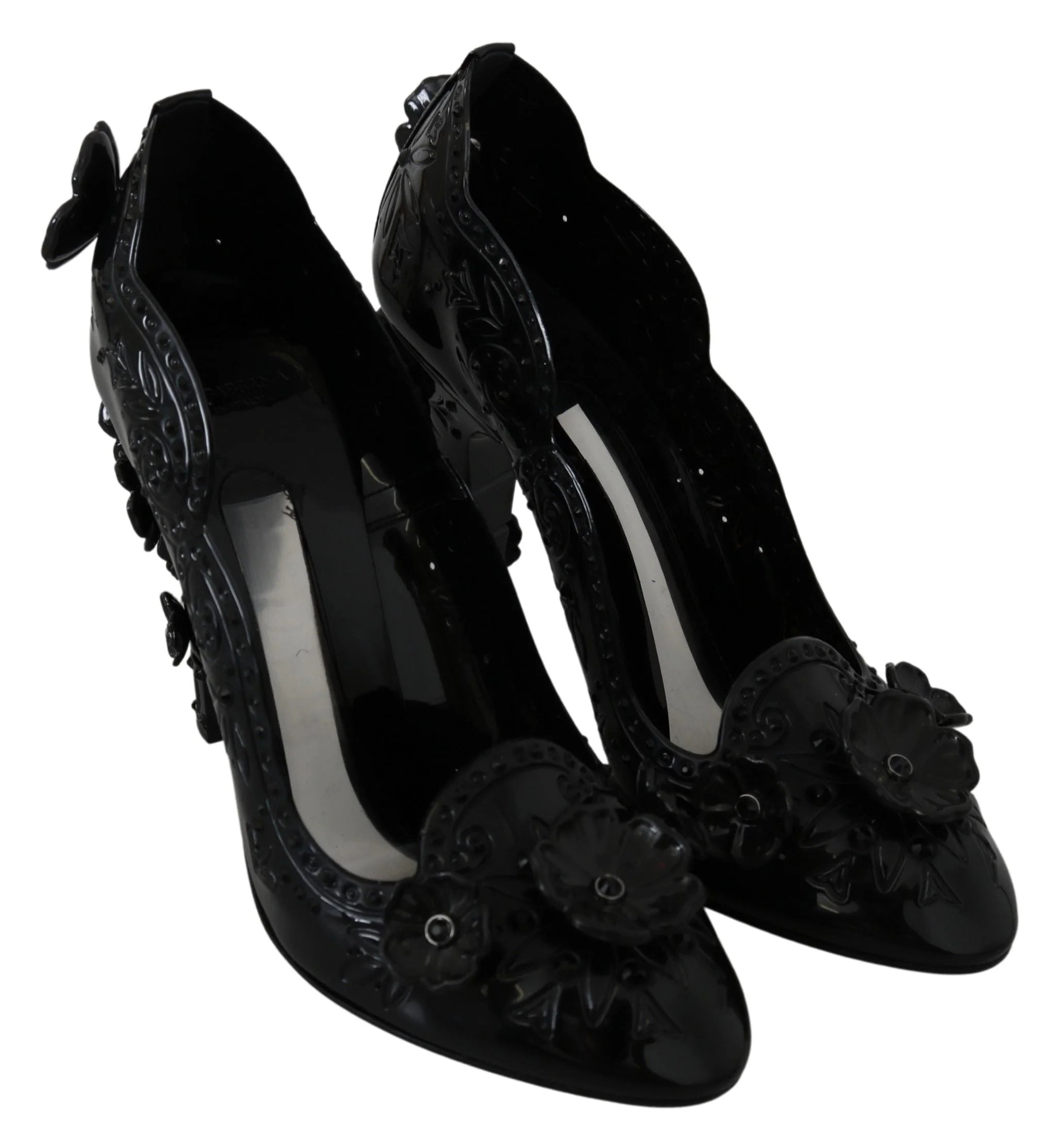 Dolce & Gabbana Black Floral Crystal CINDERELLA Heels Shoes - EU39/US8.5