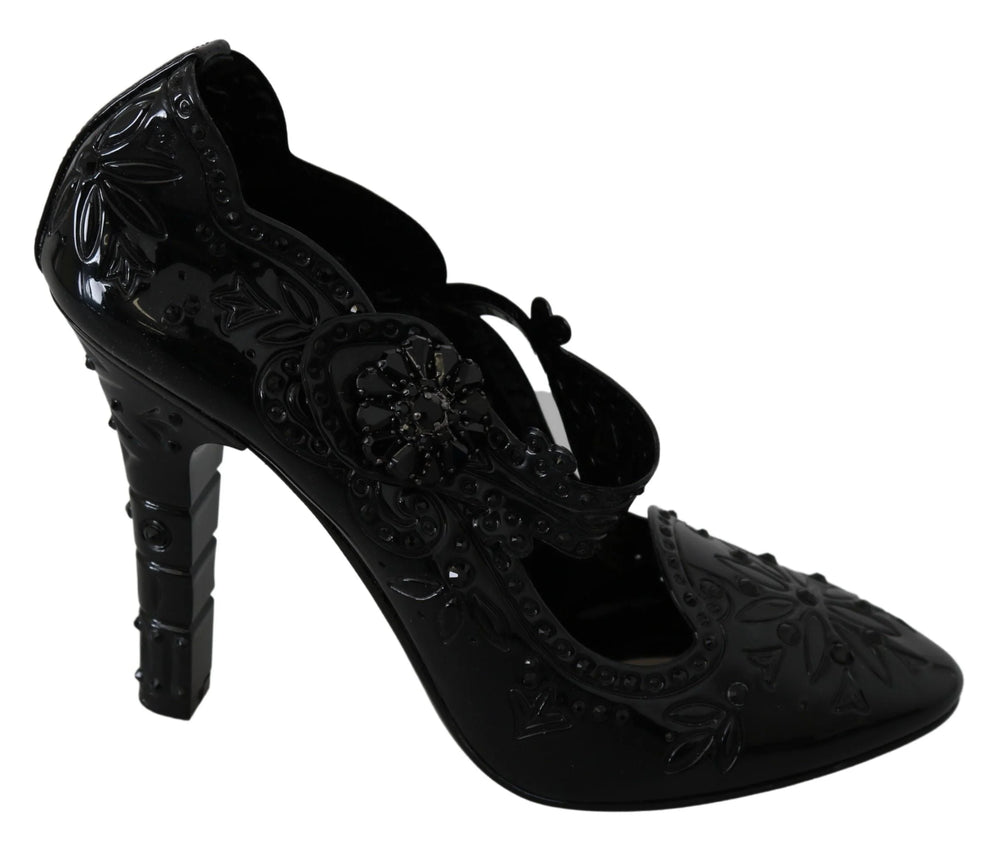 Dolce & Gabbana Black Floral Crystal CINDERELLA Heels Shoes - EU39/US8.5