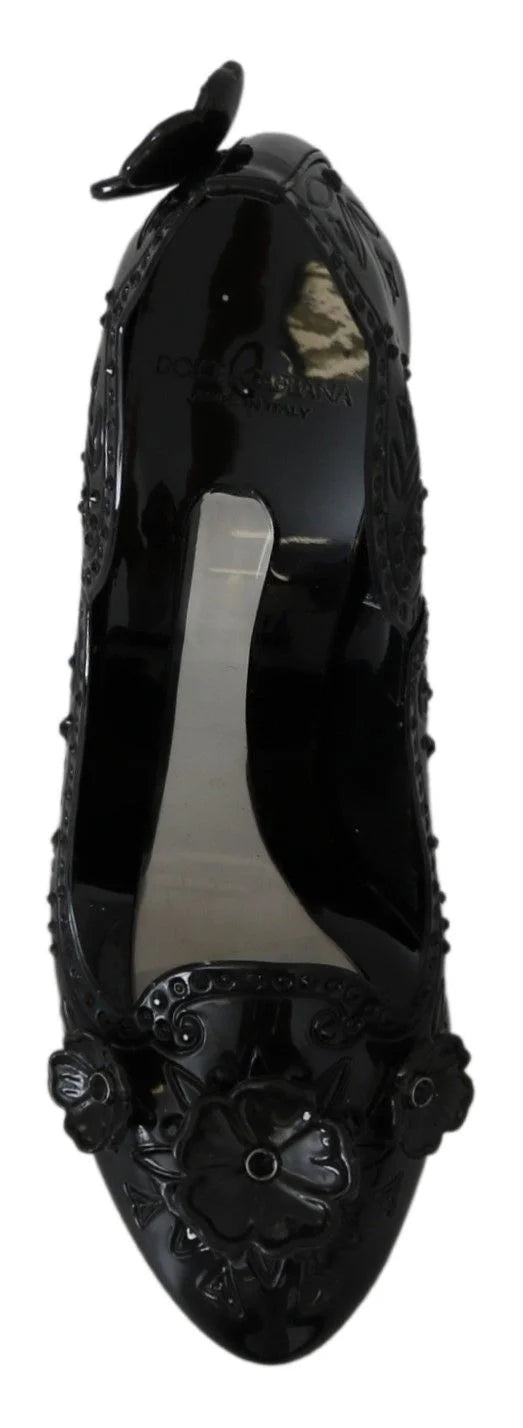 Dolce & Gabbana Black Floral Crystal CINDERELLA Heels Shoes - EU39/US8.5 - Heels