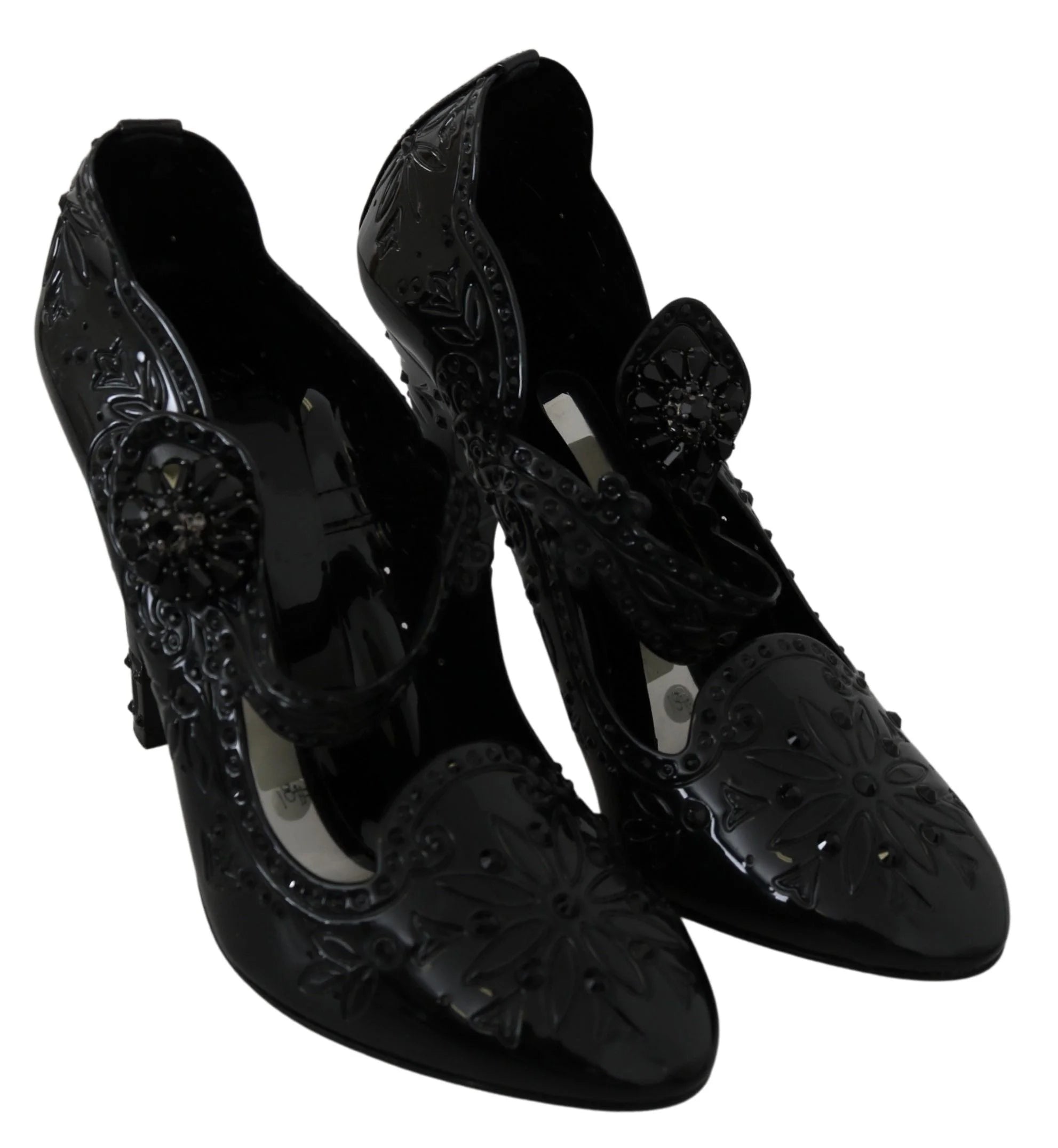 Dolce & Gabbana Black Floral Crystal CINDERELLA Heels Shoes - EU39/US8.5