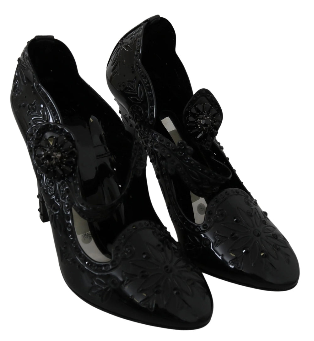 Dolce & Gabbana Black Floral Crystal CINDERELLA Heels Shoes - EU39/US8.5