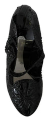 Dolce & Gabbana Black Floral Crystal CINDERELLA Heels Shoes - EU39/US8.5