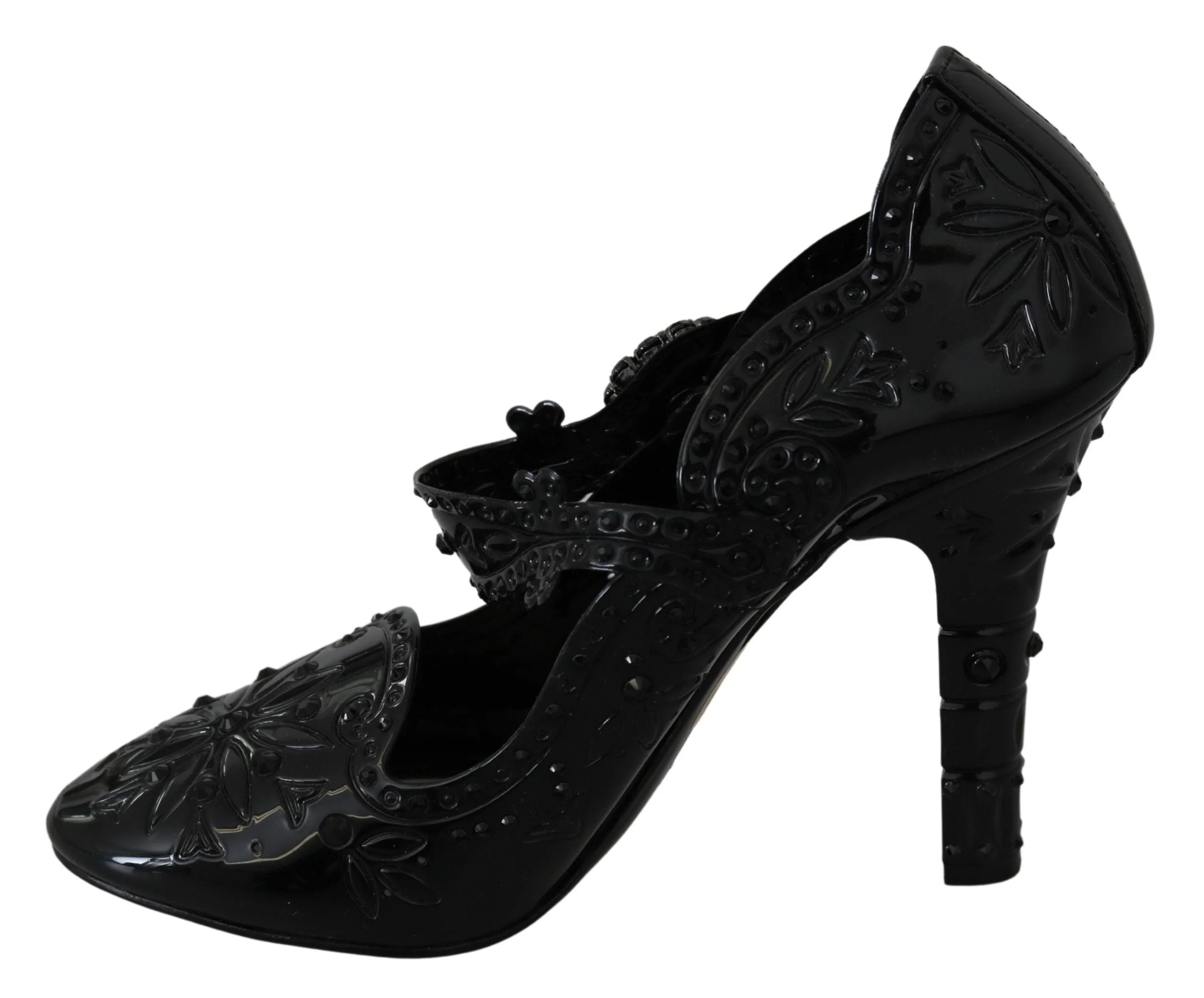 Dolce & Gabbana Black Floral Crystal CINDERELLA Heels Shoes - EU39/US8.5