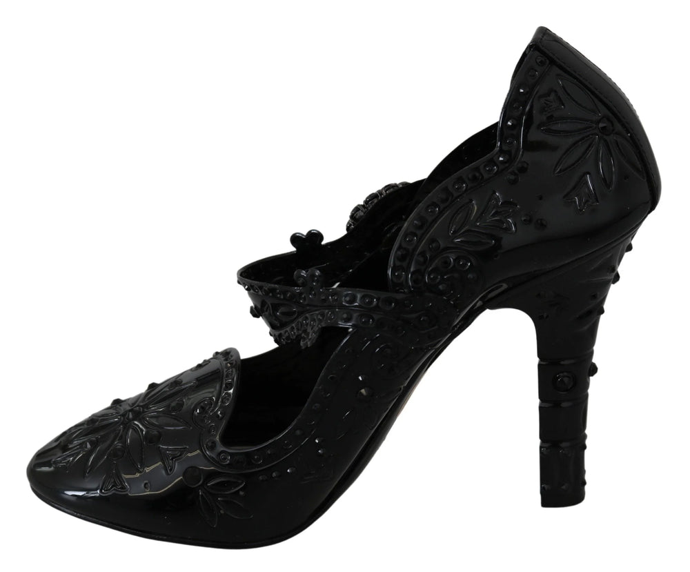 Dolce & Gabbana Black Floral Crystal CINDERELLA Heels Shoes - EU39/US8.5