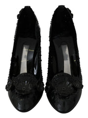 Dolce & Gabbana Black Floral Crystal CINDERELLA Heels Shoes - EU39/US8.5