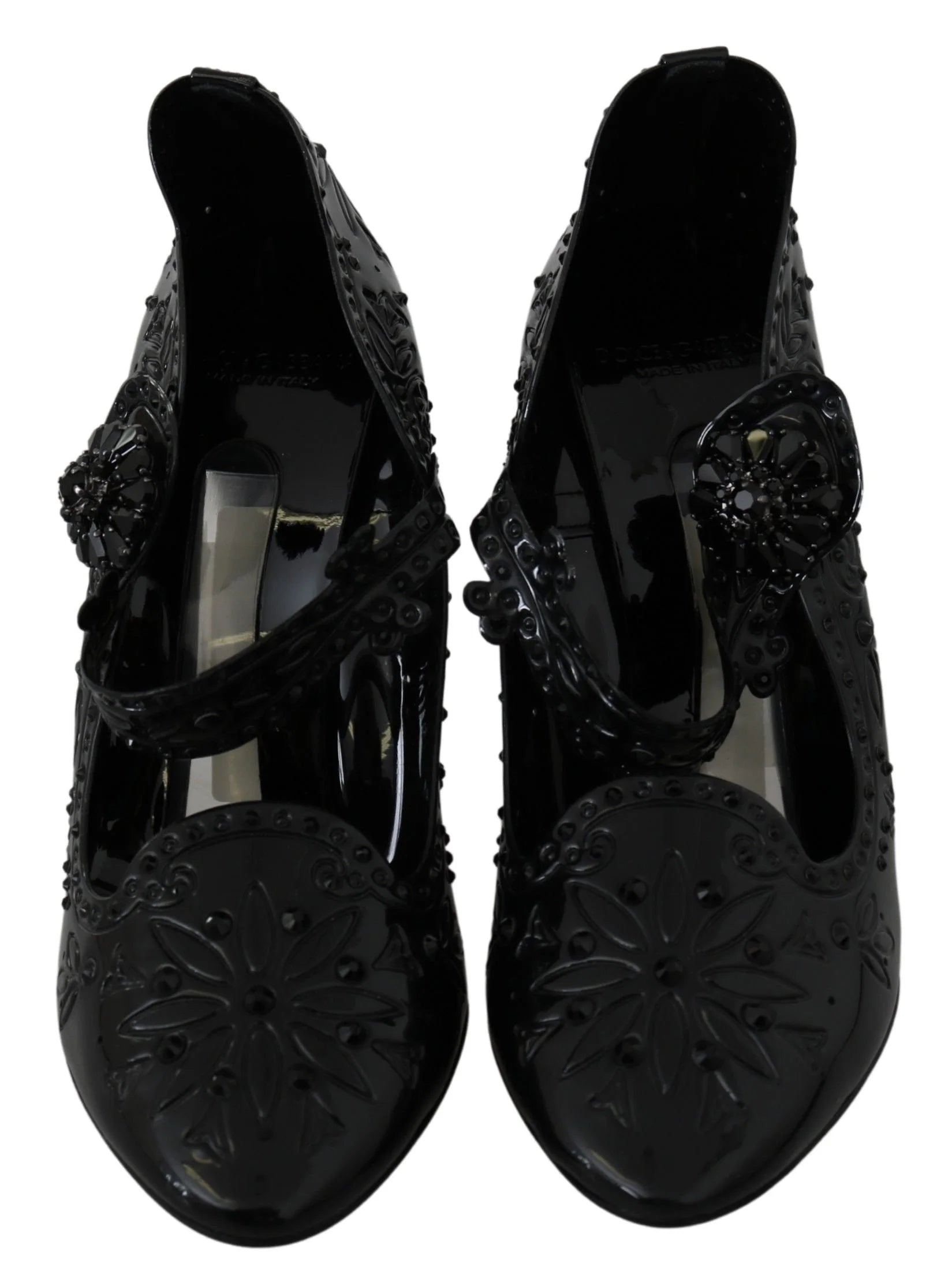 Dolce & Gabbana Black Floral Crystal CINDERELLA Heels Shoes - EU39/US8.5