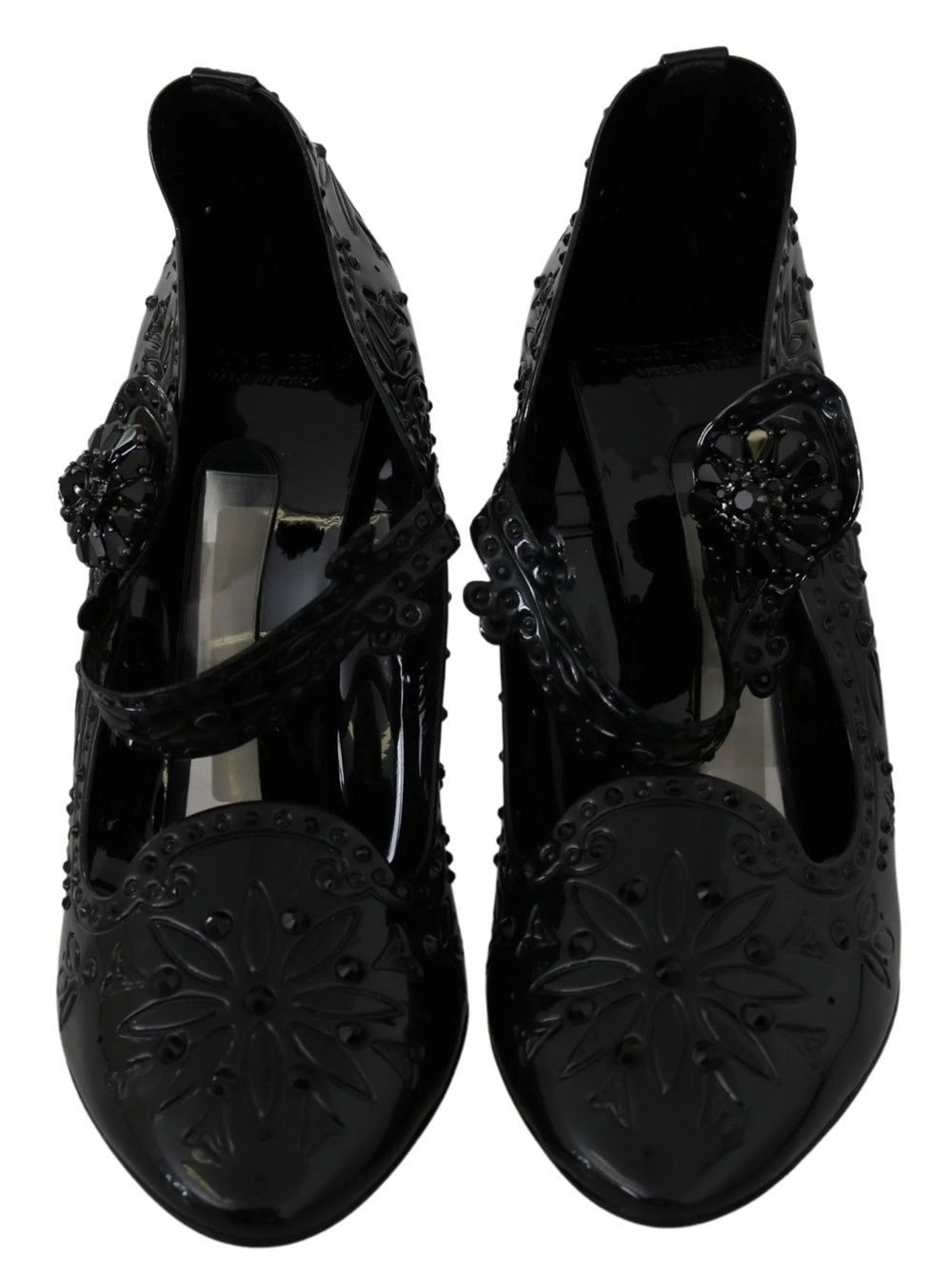 Dolce & Gabbana Black Floral Crystal CINDERELLA Heels Shoes - EU39/US8.5