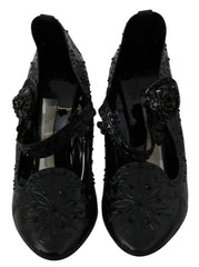 Dolce & Gabbana Black Floral Crystal CINDERELLA Heels Shoes - EU39/US8.5