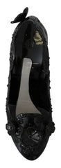 Dolce & Gabbana Black Floral Crystal CINDERELLA Heels Shoes - EU39/US8.5
