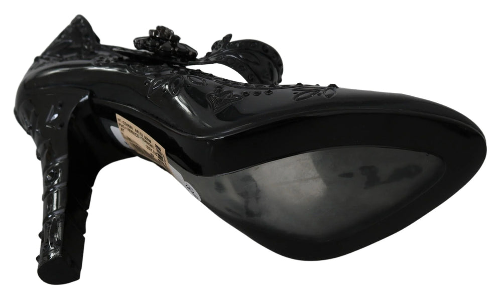 Dolce & Gabbana Black Floral Crystal CINDERELLA Heels Shoes - EU39/US8.5