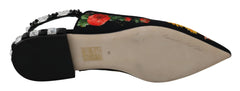 Dolce & Gabbana Black Floral Crystal Slingbacks Flats Shoes - Flats
