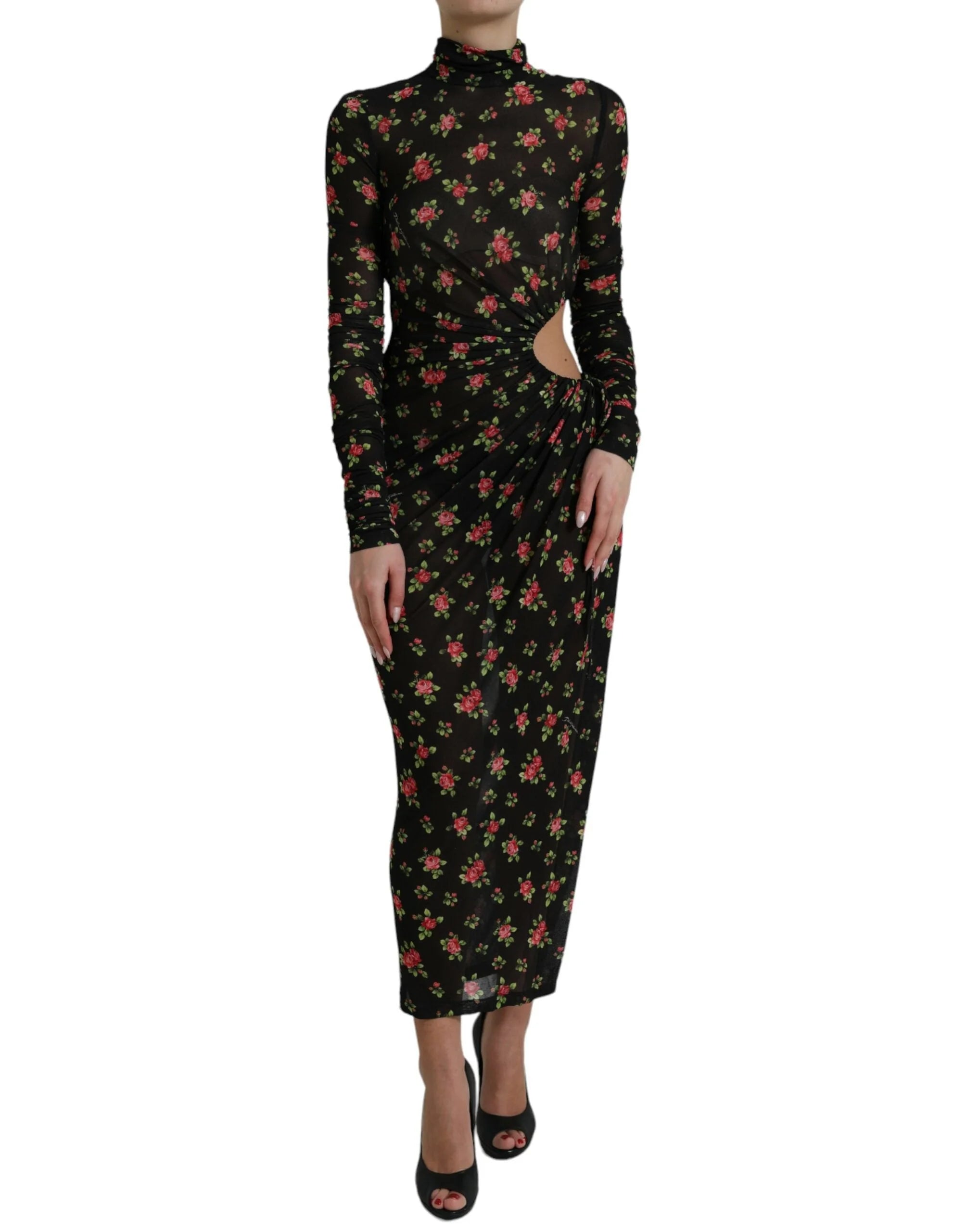 Dolce & Gabbana Black Floral Cut Out Sheath Long Maxi Dress - IT40|S - Dresses
