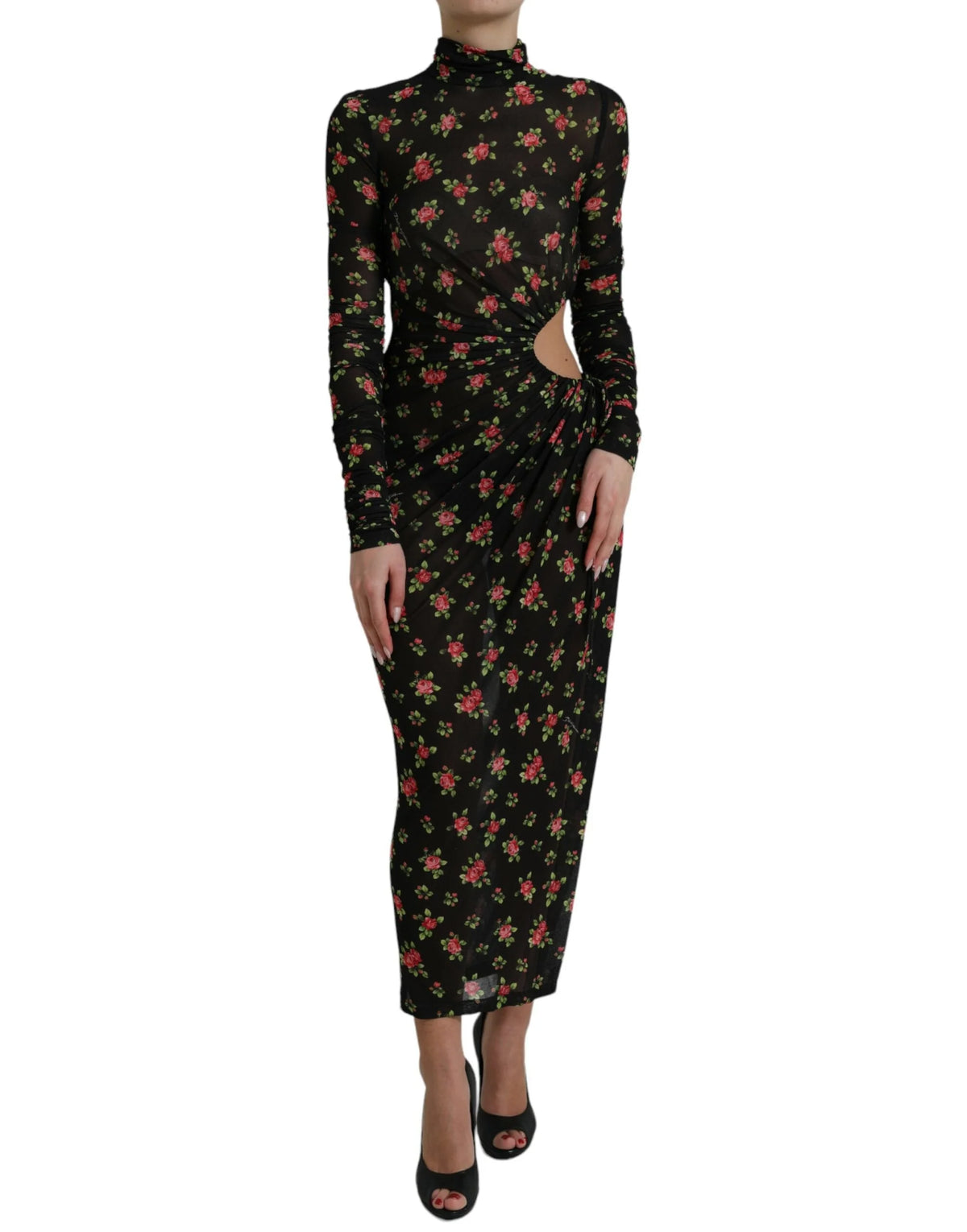 Dolce & Gabbana Black Floral Cut Out Sheath Long Maxi Dress - IT40|S - Dresses