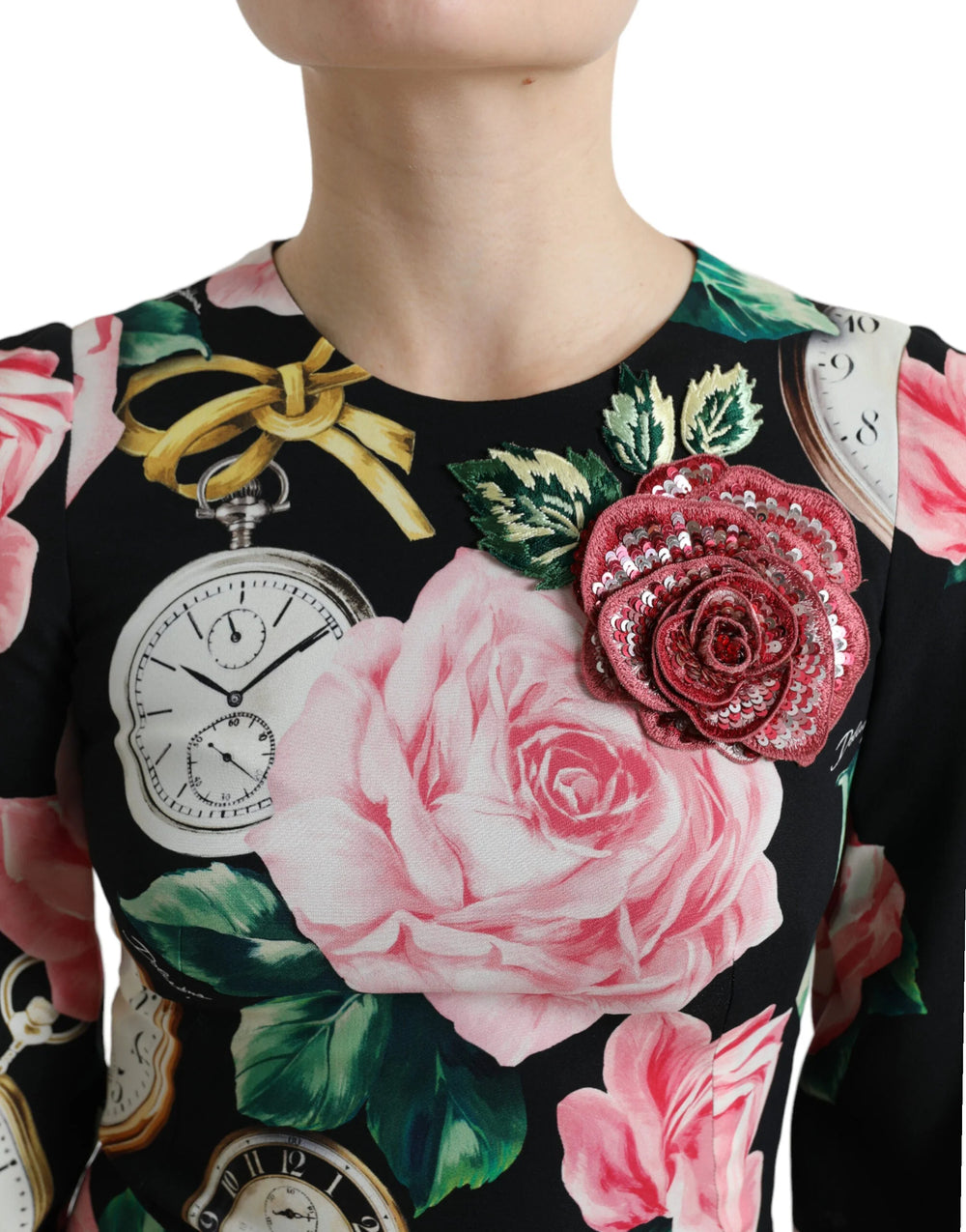 Dolce & Gabbana Black Floral Embellished Lace A-line Dress - Dresses