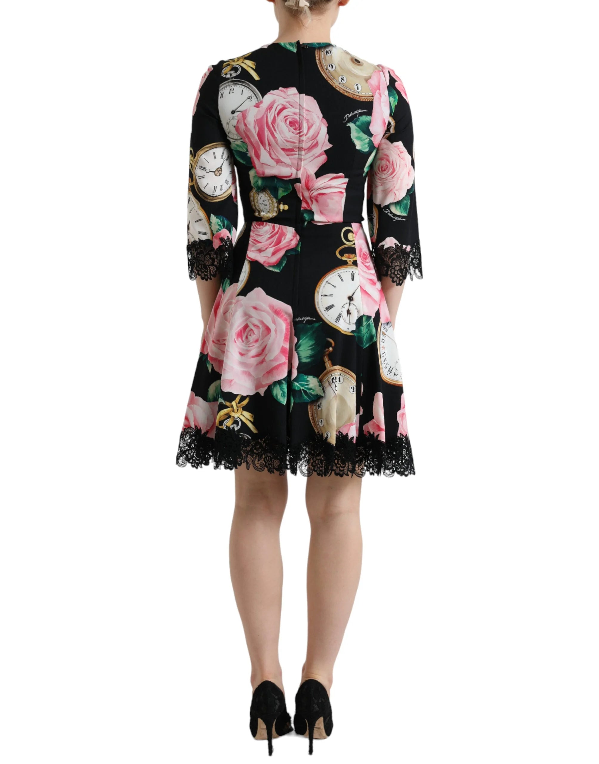 Dolce & Gabbana Black Floral Embellished Lace A-line Dress - Dresses