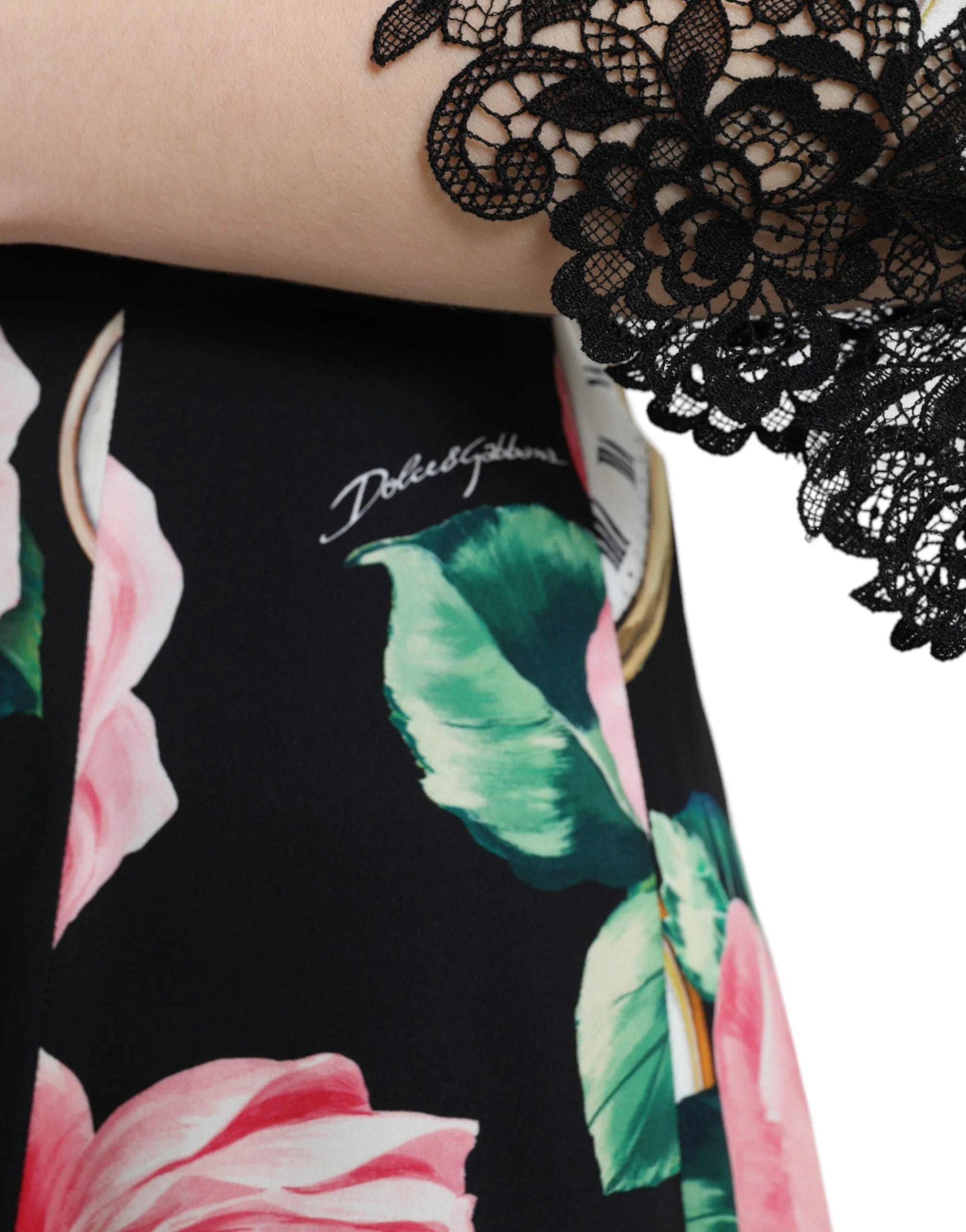 Dolce & Gabbana Black Floral Embellished Lace A-line Dress - Dresses