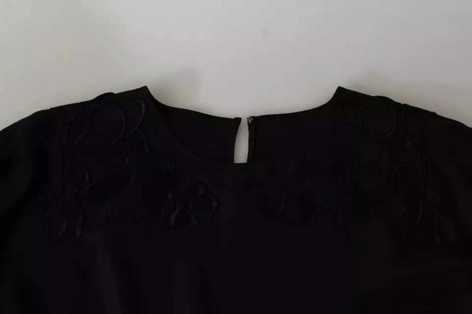 Dolce & Gabbana Black Floral Embroidered Blouse Silk Top - Blouses