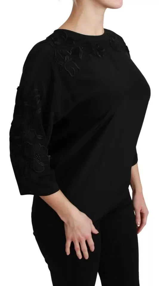 Dolce & Gabbana Black Floral Embroidered Blouse Silk Top - Blouses