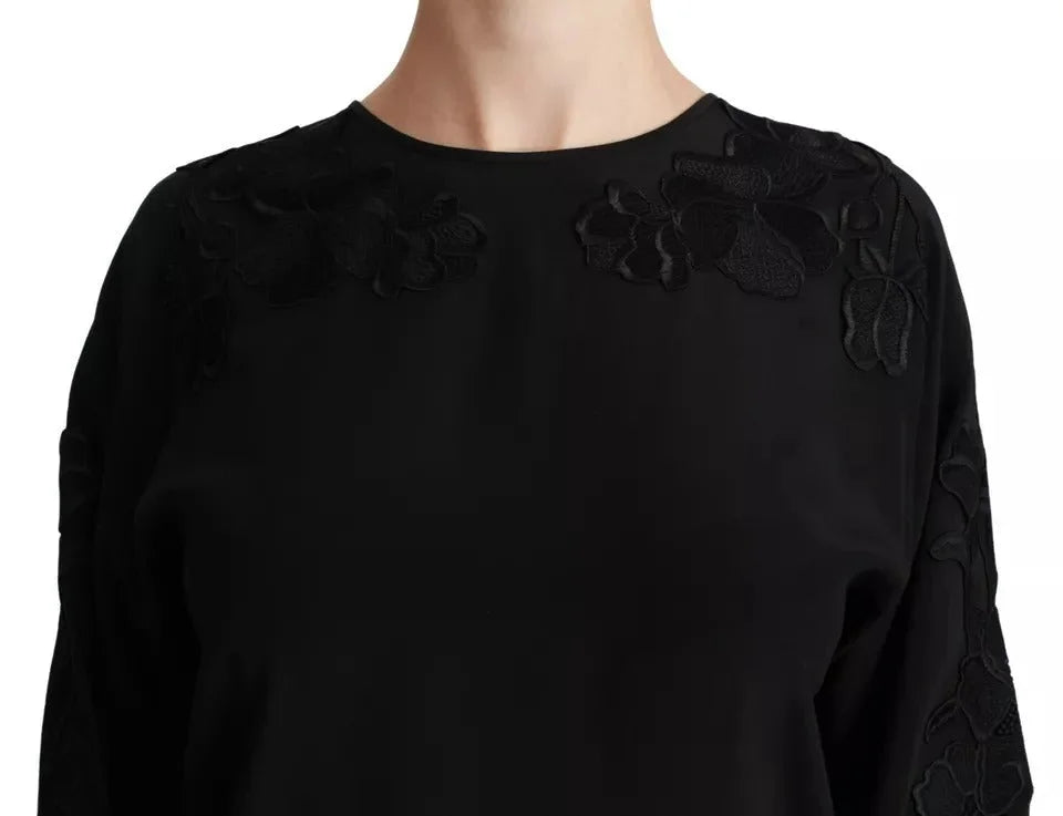 Dolce & Gabbana Black Floral Embroidered Blouse Silk Top - Blouses