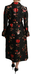 Dolce & Gabbana Black Floral Embroidered Jacket Coat - IT40|S - Trench Coats