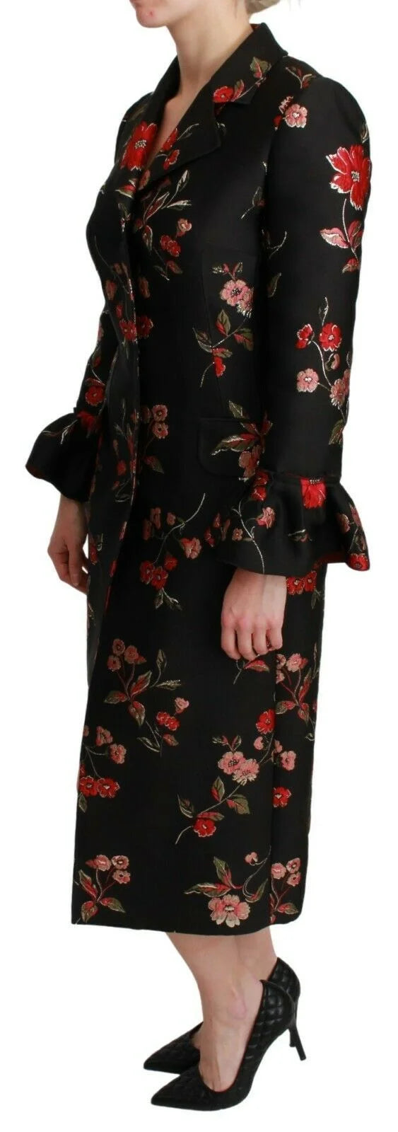 Dolce & Gabbana Black Floral Embroidered Jacket Coat - IT40|S - Trench Coats