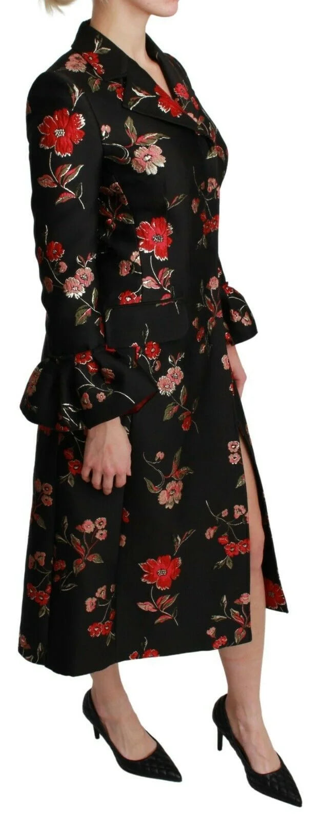 Dolce & Gabbana Black Floral Embroidered Jacket Coat - IT40|S - Trench Coats