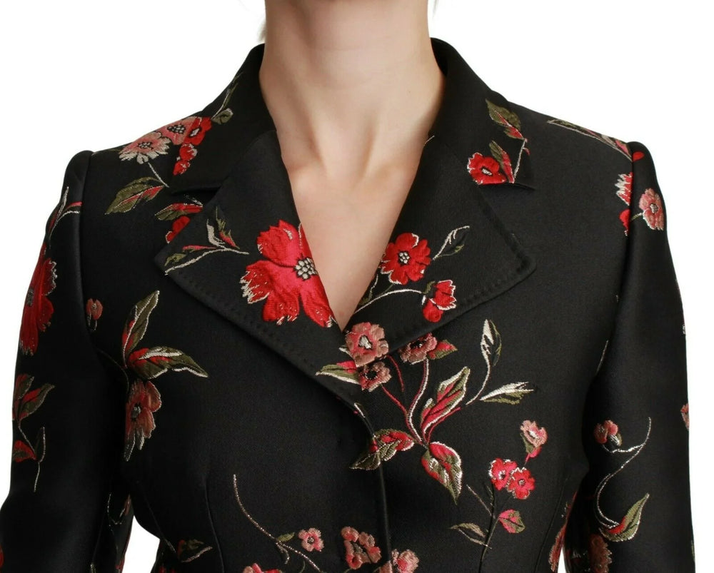 Dolce & Gabbana Black Floral Embroidered Jacket Coat - IT40|S - Trench Coats
