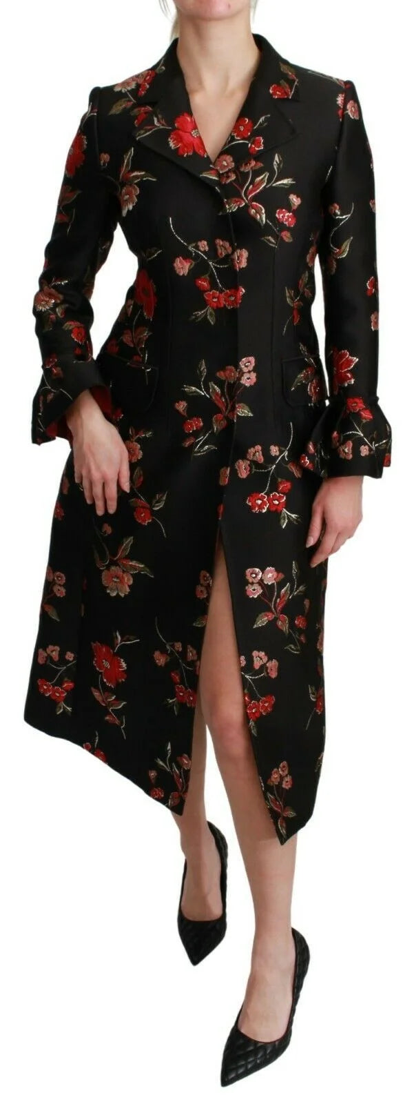 Dolce & Gabbana Black Floral Embroidered Jacket Coat - IT40|S - Trench Coats