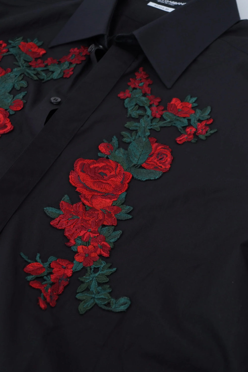 Dolce & Gabbana Black Floral Embroidery Men Long Sleeves GOLD Shirt - Shirts