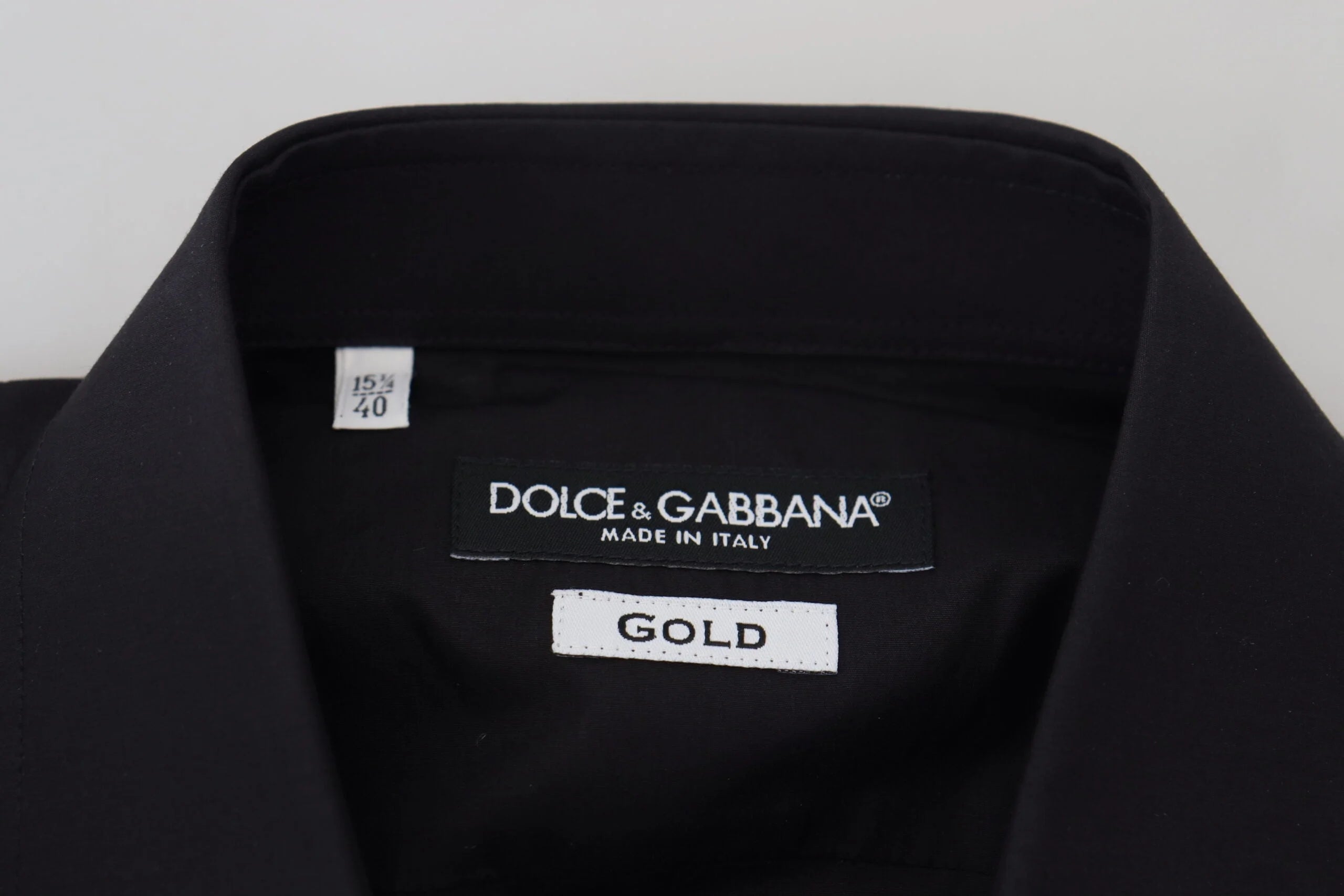 Dolce & Gabbana Black Floral Embroidery Men Long Sleeves GOLD Shirt - Shirts