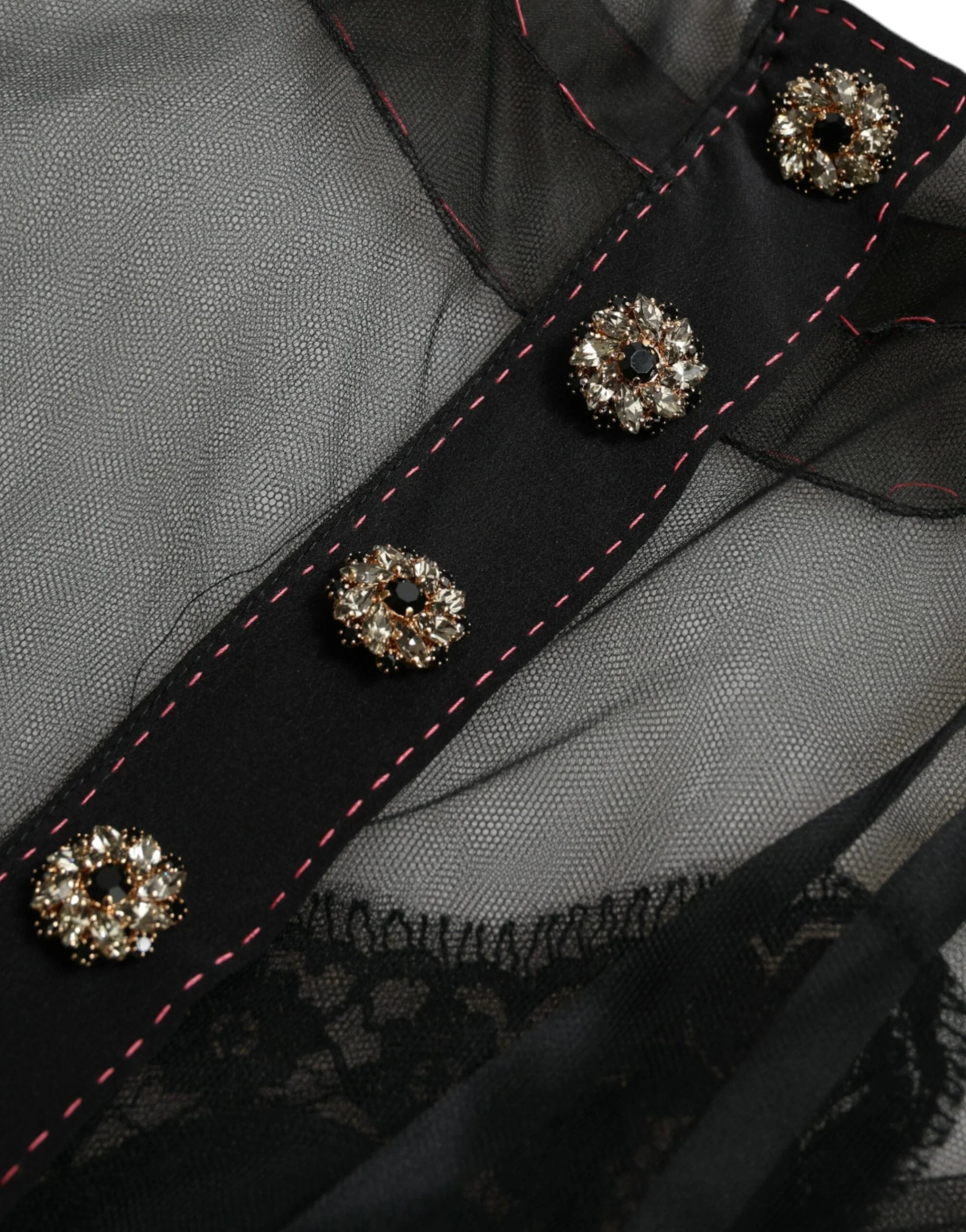 Dolce & Gabbana Black Floral Embroidery Mesh Tulle Gown Dress - IT40|S - Dresses