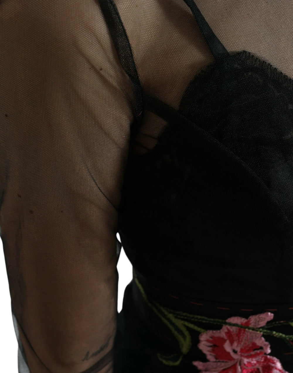 Dolce & Gabbana Black Floral Embroidery Mesh Tulle Gown Dress - IT40|S - Dresses