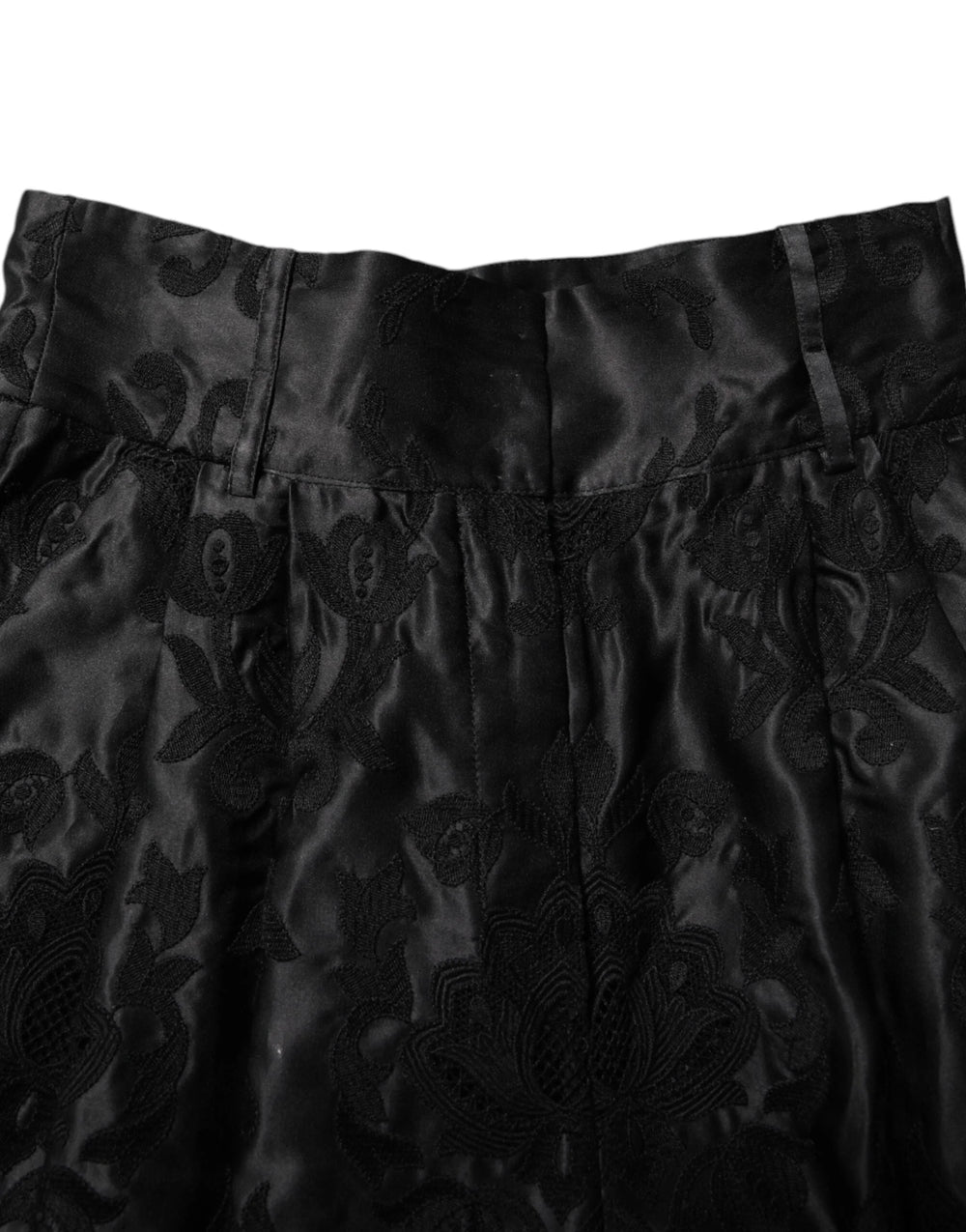 Dolce & Gabbana Black Floral Embroidery Silk High Waist Shorts - IT40|S - Short Trousers