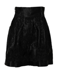 Dolce & Gabbana Black Floral Embroidery Silk High Waist Shorts - IT40|S - Short Trousers
