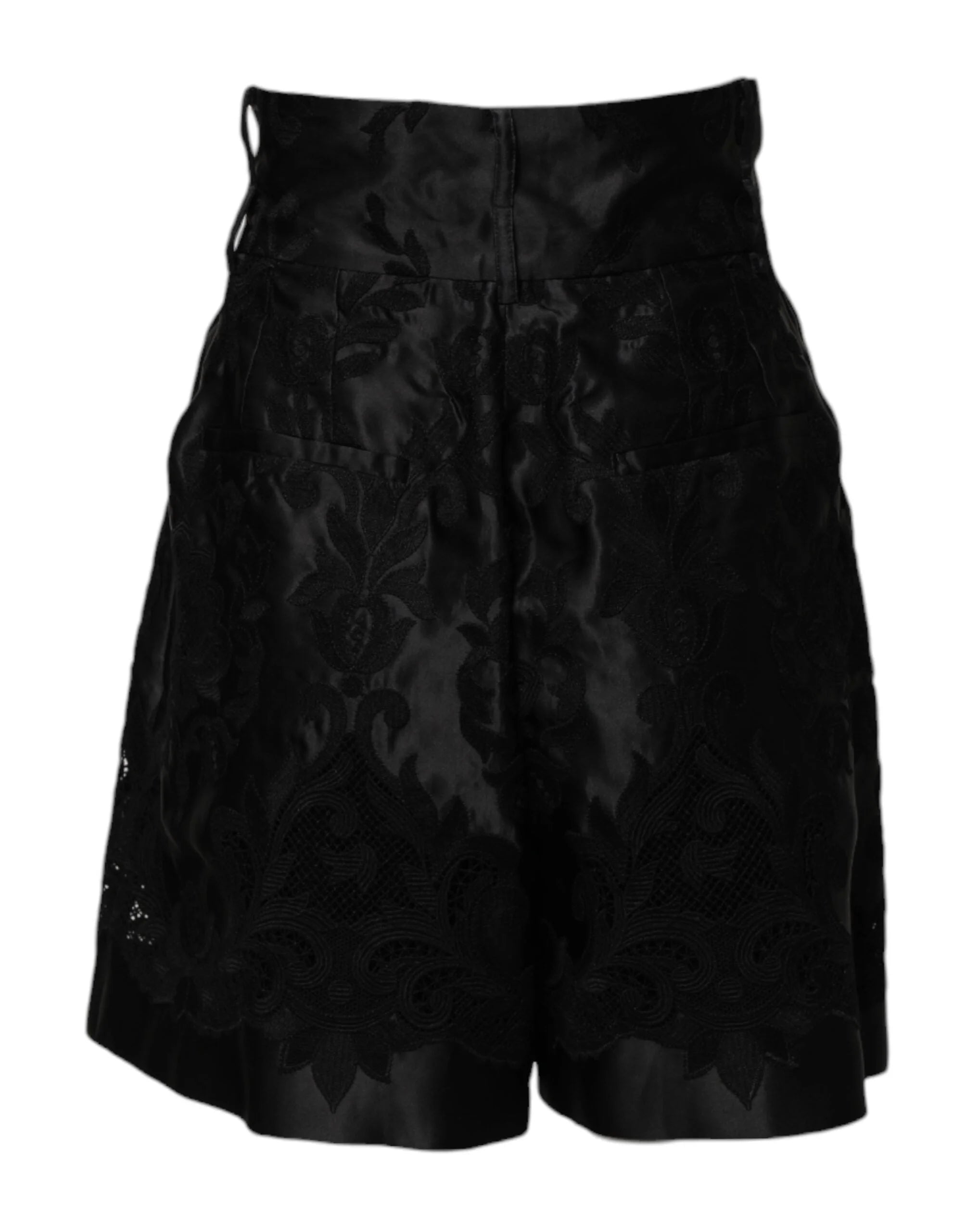Dolce & Gabbana Black Floral Embroidery Silk High Waist Shorts - IT40|S - Short Trousers