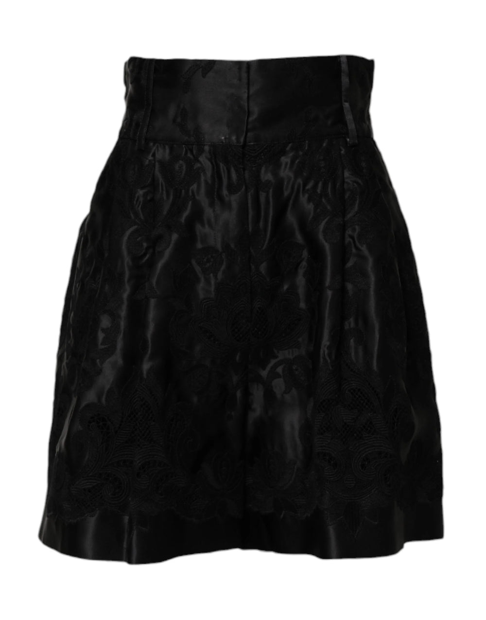Dolce & Gabbana Black Floral Embroidery Silk High Waist Shorts - IT40|S - Short Trousers
