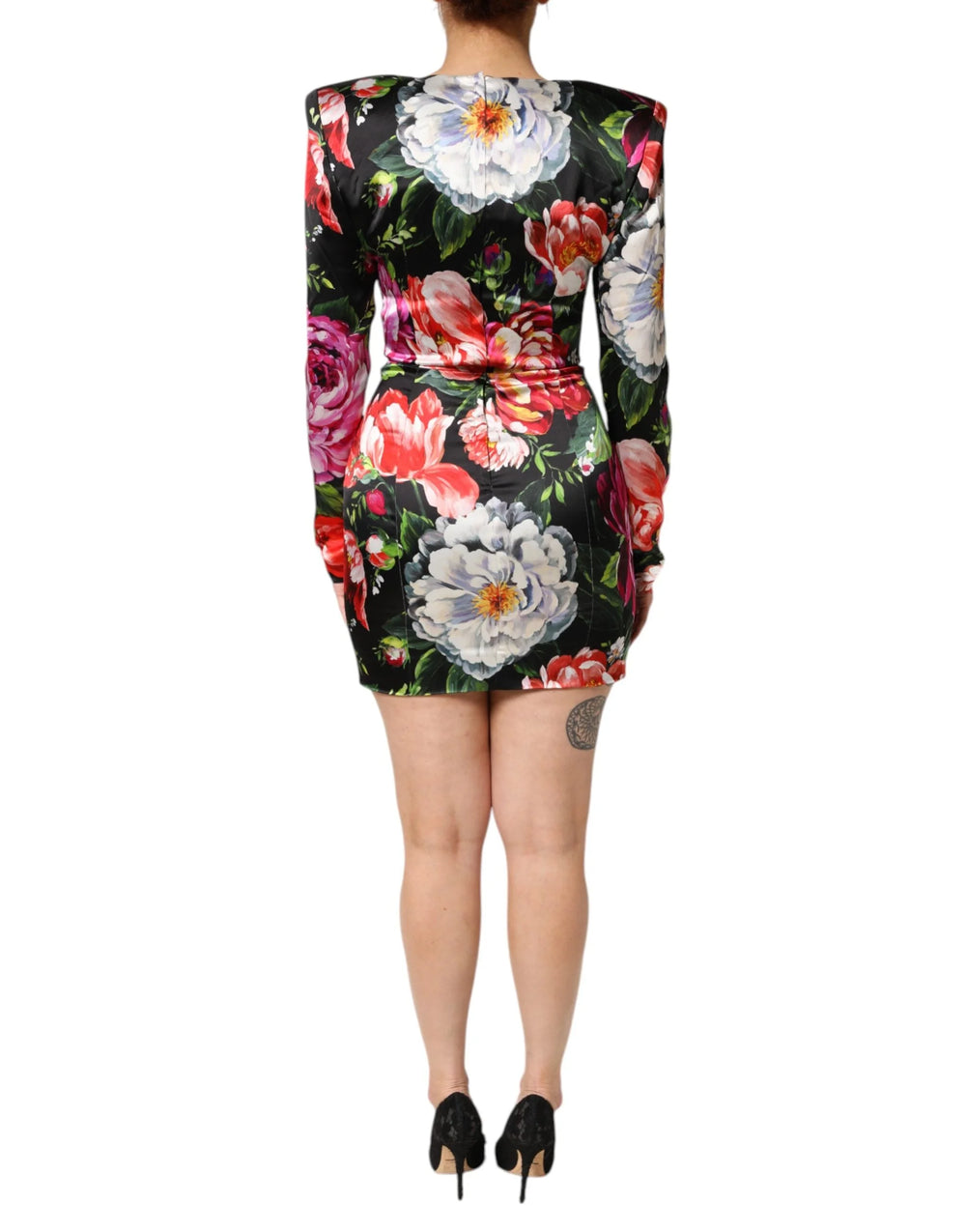Dolce & Gabbana Black Floral Fiori Pittorici Mini Bodycon Dress - Dresses
