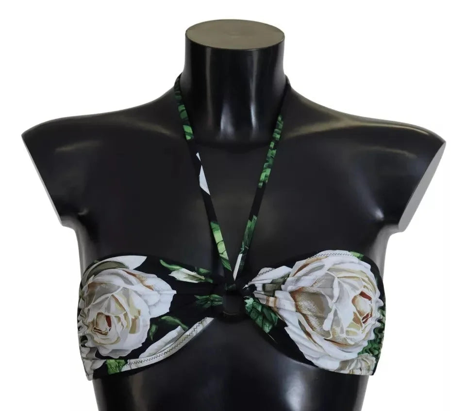Dolce & Gabbana Black Floral Halter Beachwear Swimwear Bikini Top - IT2 | S - Swimwear Tops