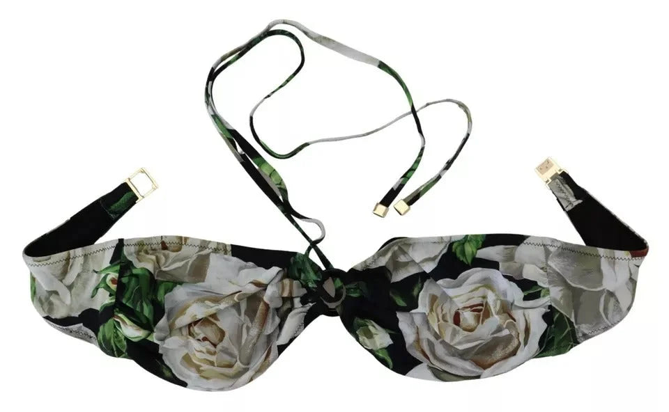 Dolce & Gabbana Black Floral Halter Beachwear Swimwear Bikini Top - IT2 | S - Swimwear Tops