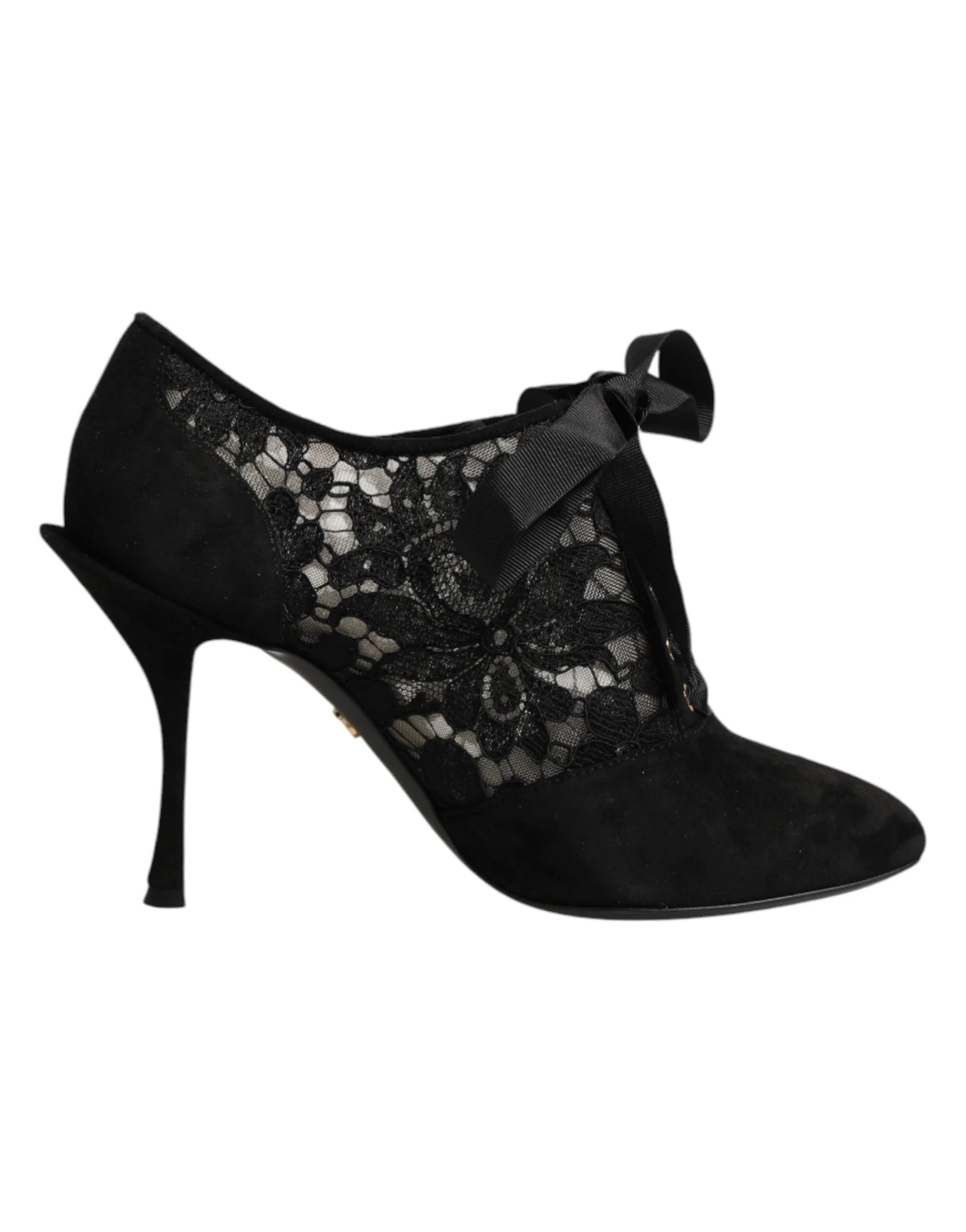 Dolce & Gabbana Black Floral High Heels LACE-UPS Pumps Shoes - EU37.5/US7