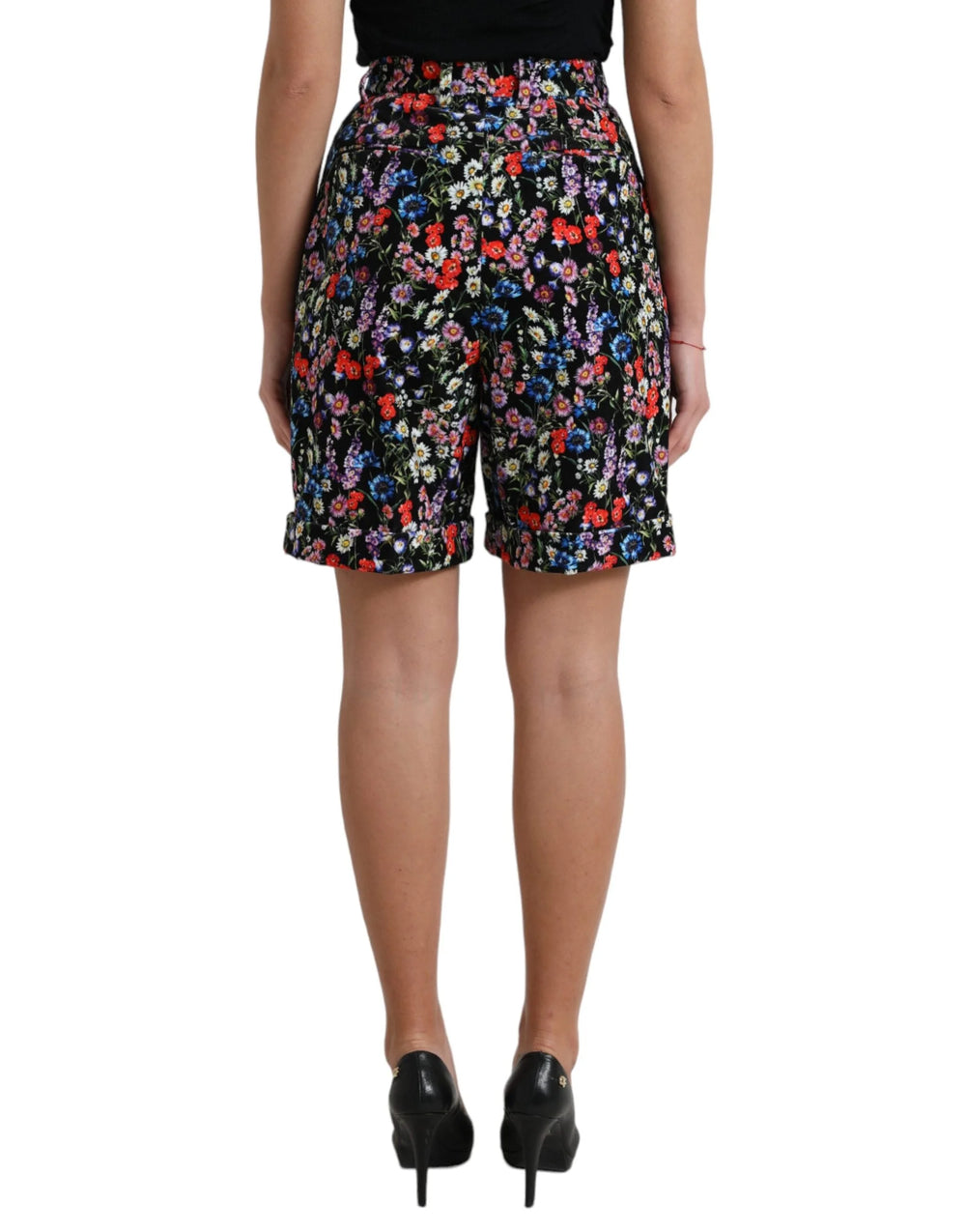 Dolce & Gabbana Black Floral High Waist Hot Pants Shorts - IT40|S - Short Trousers