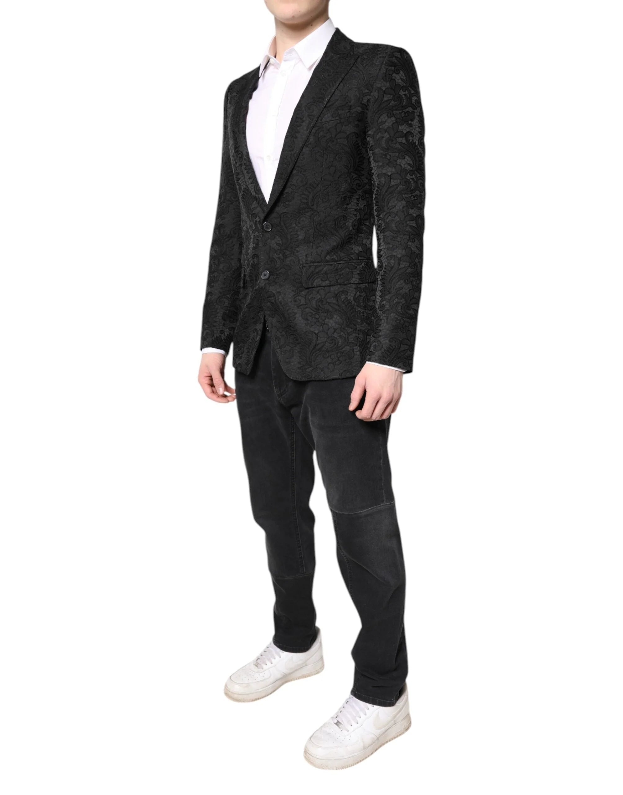 Dolce & Gabbana Black Floral Jacquard Coat Jacket Blazer - IT46 | S - Sport Jackets