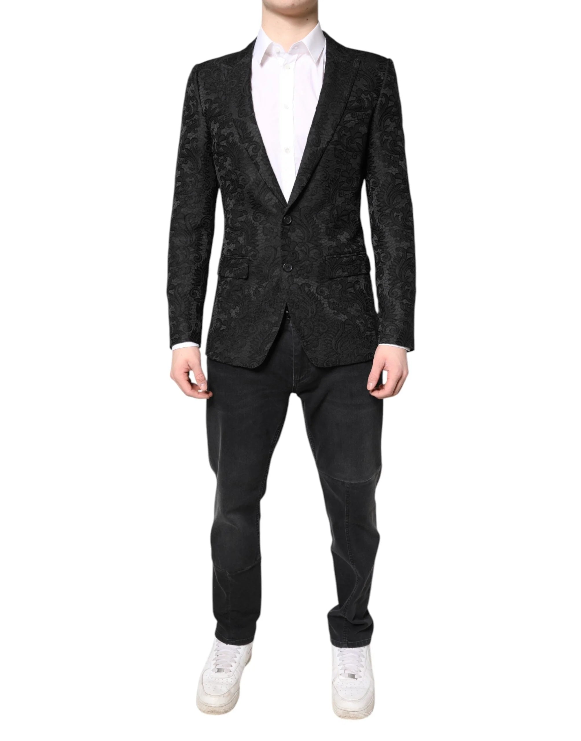 Dolce & Gabbana Black Floral Jacquard Coat Jacket Blazer - IT46 | S - Sport Jackets