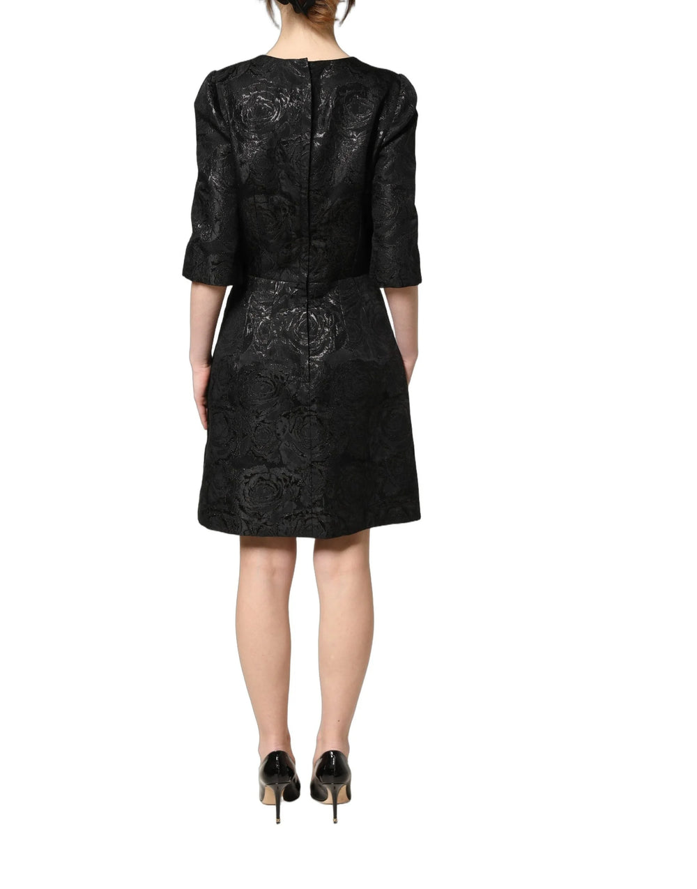 Dolce & Gabbana Black Floral Jacquard Flared A-line Dress - IT38 | XS