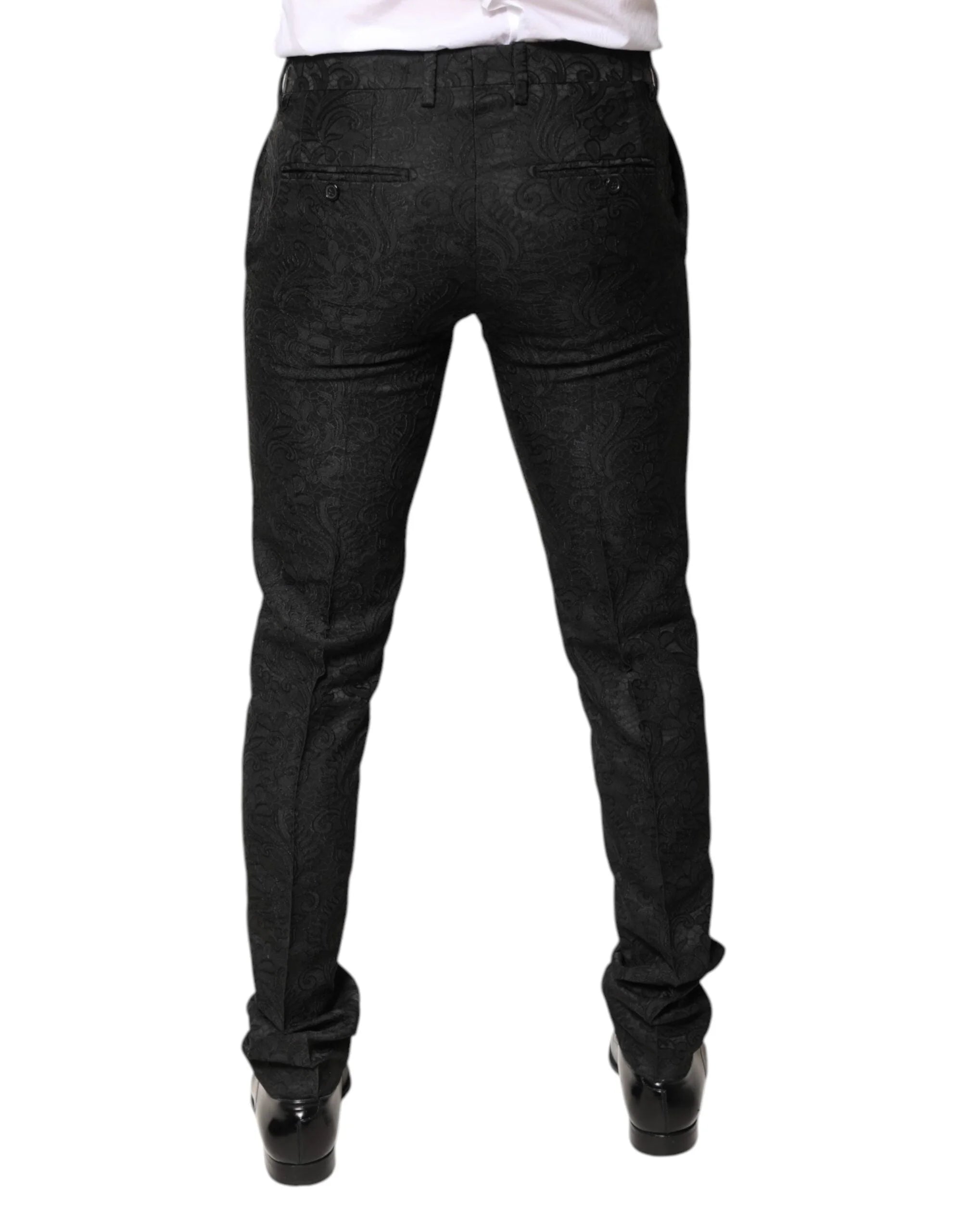 Dolce & Gabbana Black Floral Jacquard Mid Waist Dress Pants - IT46 | S - Trousers