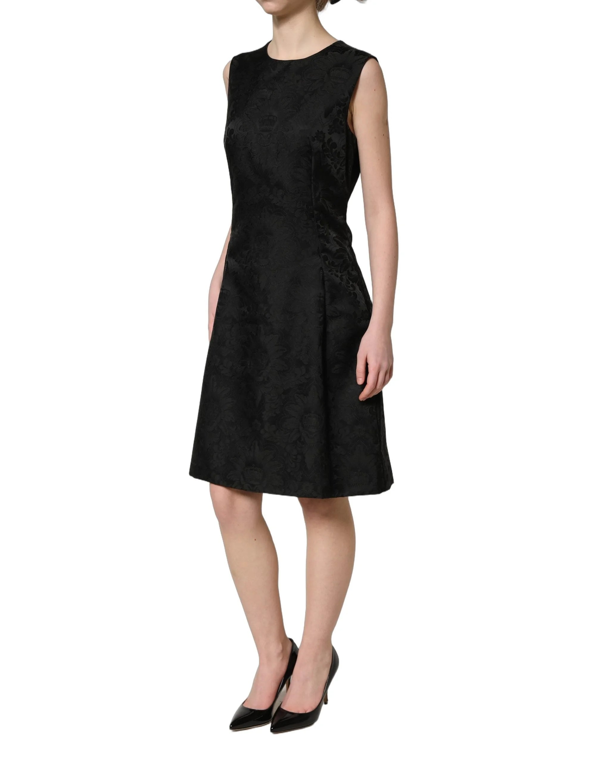 Dolce & Gabbana Black Floral Jacquard Sleeveless A-line Dress - IT40|S