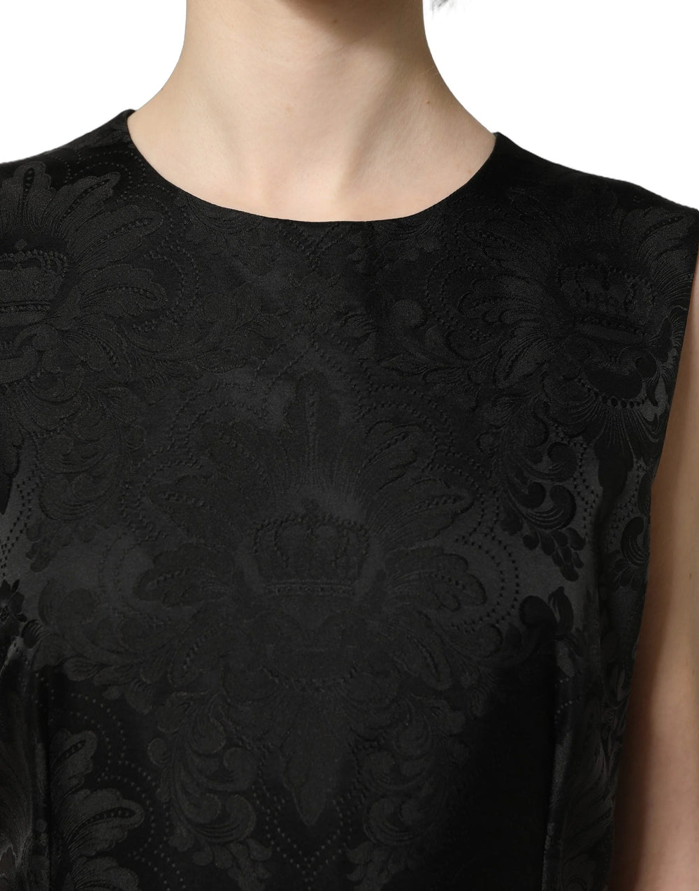 Dolce & Gabbana Black Floral Jacquard Sleeveless A-line Dress - IT40|S