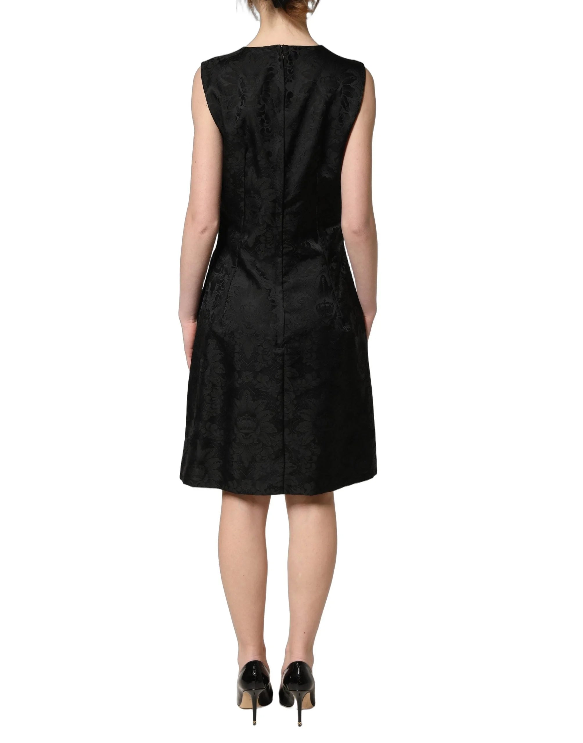 Dolce & Gabbana Black Floral Jacquard Sleeveless A-line Dress - IT40|S